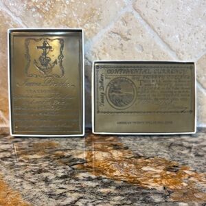 Set of 2 Vintage Gold/Brass Paperweights with Historical Designs in Gift Boxes